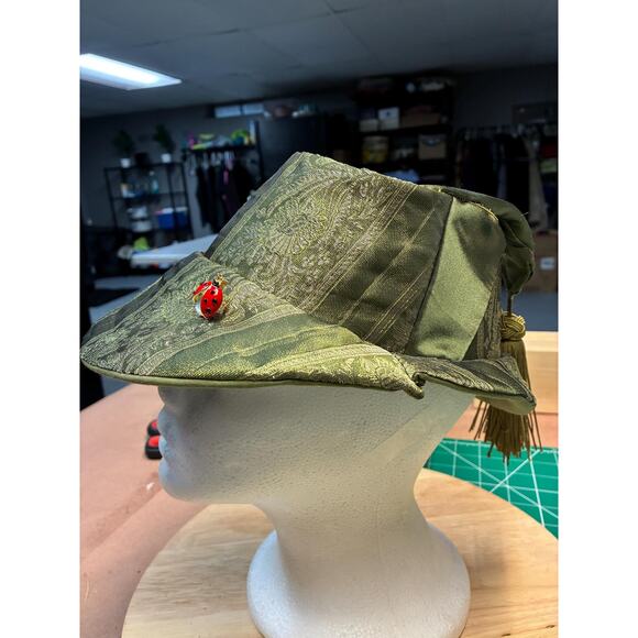 Upcycled Olive Green Brocade Bucket Hat XS (21”) | Tassel Detail | Ladybug main image 7